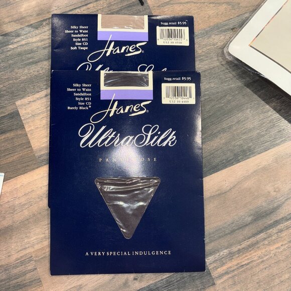VTG 90s 2 Hanes Ultra Silk Pantyhose Barely Black Taupe Sz CD Style 851 - Picture 1 of 4